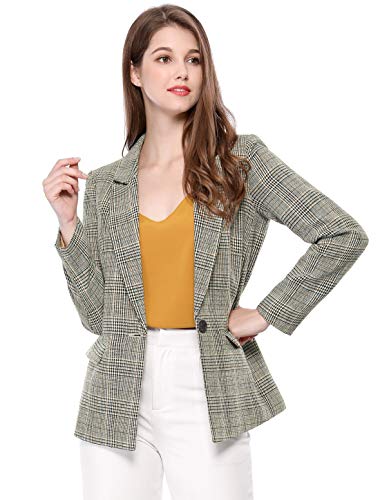 Allegra K Women's Notched Lapel One Button Boyfriend Blazer Suit Plaid Blazer Jacket Medium Black