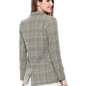 Allegra K Women's Notched Lapel One Button Boyfriend Blazer Suit Plaid Blazer Jacket Medium Black