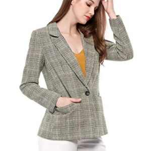 Allegra K Women's Notched Lapel One Button Boyfriend Blazer Suit Plaid Blazer Jacket Medium Black