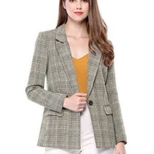 Allegra K Women's Notched Lapel One Button Boyfriend Blazer Suit Plaid Blazer Jacket Medium Black