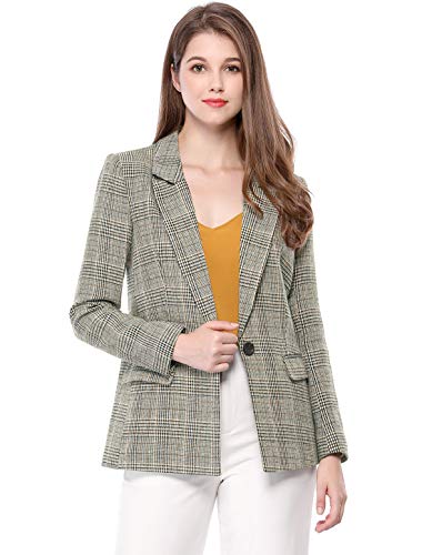 Allegra K Women's Notched Lapel One Button Boyfriend Blazer Suit Plaid Blazer Jacket Medium Black