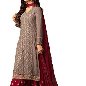 Indian Pakistani Dresses for Women Palazzo Style Embroidered Salwar Kameez Suit 47001 (Red, M-40)