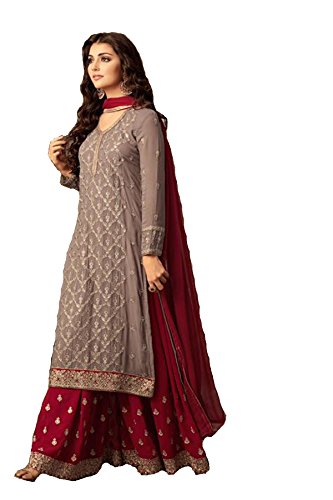 Indian Pakistani Dresses for Women Palazzo Style Embroidered Salwar Kameez Suit 47001 (Red, M-40)