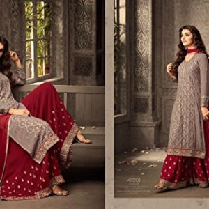 Indian Pakistani Dresses for Women Palazzo Style Embroidered Salwar Kameez Suit 47001 (Red, M-40)