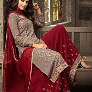 Indian Pakistani Dresses for Women Palazzo Style Embroidered Salwar Kameez Suit 47001 (Red, M-40)