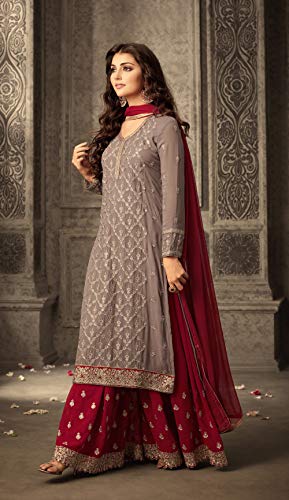 Indian Pakistani Dresses for Women Palazzo Style Embroidered Salwar Kameez Suit 47001 (Red, M-40)