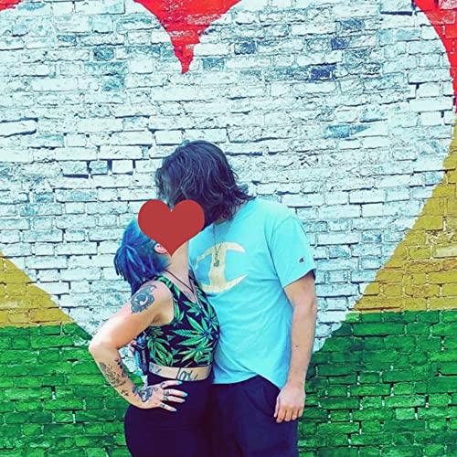 CSFOTO Polyester 4x4ft Brick Wall Love Reggae Backdrop Juneteenth Decorations for Party White Heart Yellow Green Red Striped Painted Wall One Love Birthday Party Background One Love Backdrop