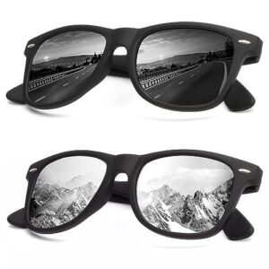 kaliyadi polarized sunglasses for men and women matte finish sun glasses color mirror lens uv blocking (2 pack)