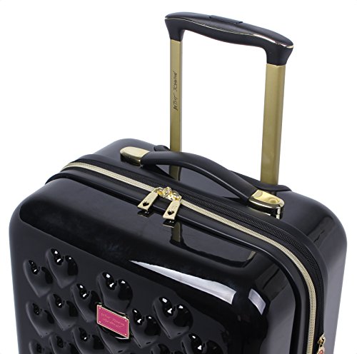 Betsey Johnson 30 Inch Checked Luggage Collection - Expandable Scratch Resistant (ABS + PC) Hardside Suitcase - Designer Lightweight Bag with 8-Rolling Spinner Wheels (Heart to Heart Black, 30in)