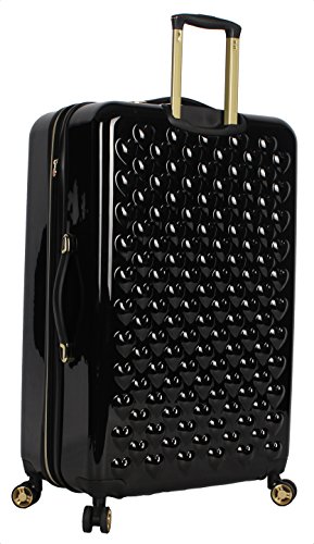 Betsey Johnson 30 Inch Checked Luggage Collection - Expandable Scratch Resistant (ABS + PC) Hardside Suitcase - Designer Lightweight Bag with 8-Rolling Spinner Wheels (Heart to Heart Black, 30in)