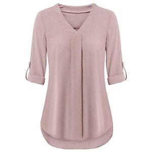 hemlock women v neck blouse t shirt long sleeve office work shirts tees plus tops tanks pullovers coats xl pink