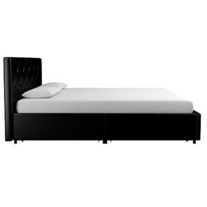 DHP Dakota Upholstered Platform Bed with Underbed Storage Drawers and Diamond Button Tufted Headboard and Footboard, No Box Spring Needed, Full, Black Faux Leather