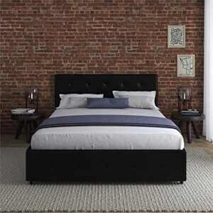 DHP Dakota Upholstered Platform Bed with Underbed Storage Drawers and Diamond Button Tufted Headboard and Footboard, No Box Spring Needed, Full, Black Faux Leather