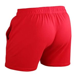 Men's Bodybuilding Workout Gym Shorts 5" Inseam Sports Cotton with Pocket Red Color Size M