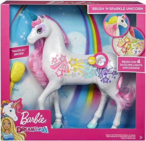 Barbie Dreamtopia Unicorn Toy, Brush 'N Sparkle Pink and White Unicorn with 4 Magical Lights and Sounds (Amazon Exclusive)