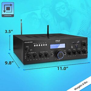 Pyle Wireless Microphone Power Amplifier System- 200W Dual Channel Sound Audio Stereo Karaoke Speaker Receiver w/USB, AUX, Microphone IN w/Echo, Radio, Home Theater via RCA, Studio Use - Pyle PDA8BUWM