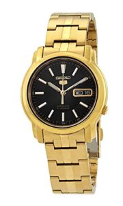 seiko #snkl88 men's gold tone stainless steel black dial automatic watch