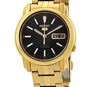 Seiko #SNKL88 Men's Gold Tone Stainless Steel Black Dial Automatic Watch