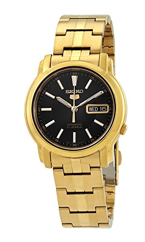 Seiko #SNKL88 Men's Gold Tone Stainless Steel Black Dial Automatic Watch