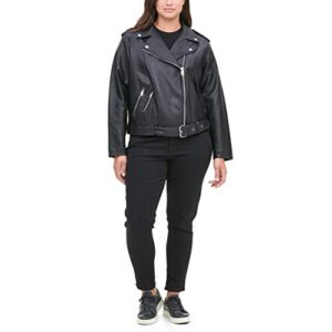 levi's women's faux leather belted motorcycle jacket (standard and plus sizes), black, medium