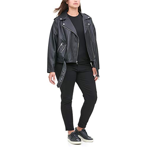 Levi's Women's Faux Leather Belted Motorcycle Jacket (Standard and Plus Sizes), black, Medium