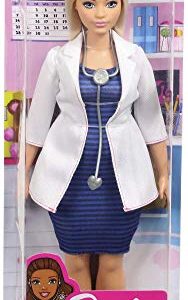 Barbie Doctor Doll, Curvy, Dressed in White Coat with Stethoscope and Blonde Hair, Gift for 3 to 7 Year Olds