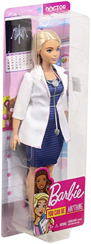 Barbie Doctor Doll, Curvy, Dressed in White Coat with Stethoscope and Blonde Hair, Gift for 3 to 7 Year Olds