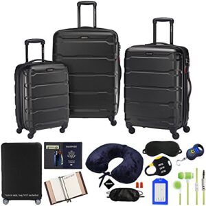 samsonite 68311-1041 omni hardside luggage nested spinner set 20 inch, 24 inch, 28 inch - black bundle w/deco gear luggage accessory kit (10 item)
