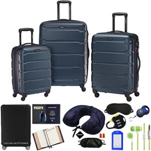 samsonite 68311-2824 omni hardside luggage nested spinner set 20 inch, 24 inch, 28 inch - teal bundle w/deco gear luggage accessory kit (10 item)