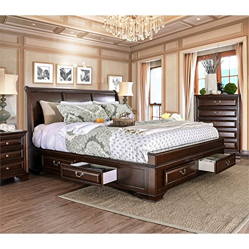 Furniture of America Bradford Wood California King Storage Bed in Brown Cherry