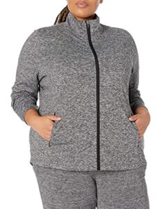 amazon essentials women's brushed tech stretch full-zip jacket (available in plus size), dark grey space dye, x-large