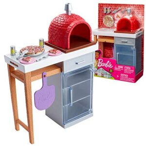 barbie outdoor furniture set with brick pizza oven, plus food and serving pieces