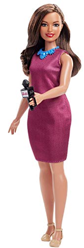 Barbie News Anchor Doll, Brunette Curvy Doll with Microphone, for 3 to 7 Year Olds