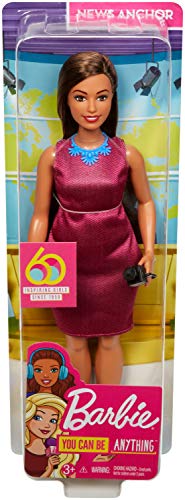 Barbie News Anchor Doll, Brunette Curvy Doll with Microphone, for 3 to 7 Year Olds