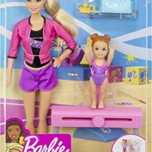 Barbie Gymnastics Coach Dolls & Playset with Coach Doll, Student Small Doll & Balance Beam with Clip & Sliding Mechanism