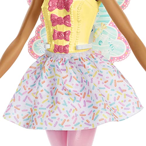 Barbie Dreamtopia Fairy Doll, Approx 12-Inch, with A Colorful Candy Theme, Pink Hair and Wings, for 3 to 7 Year Olds