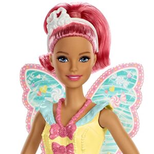 Barbie Dreamtopia Fairy Doll, Approx 12-Inch, with A Colorful Candy Theme, Pink Hair and Wings, for 3 to 7 Year Olds