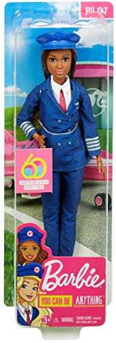 Barbie Pilot Doll Wearing Uniform and Hat, Brunette Petite Doll for 3 to 7 Year Olds