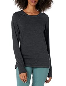 amazon essentials women's brushed tech stretch long-sleeve crewneck shirt (available in plus size), black/space dye, medium