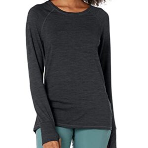 Amazon Essentials Women's Brushed Tech Stretch Long-Sleeve Crewneck Shirt (Available in Plus Size), Black/Space Dye, Medium