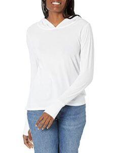 amazon essentials women's studio relaxed-fit long-sleeve cross-front hoodie, white, medium