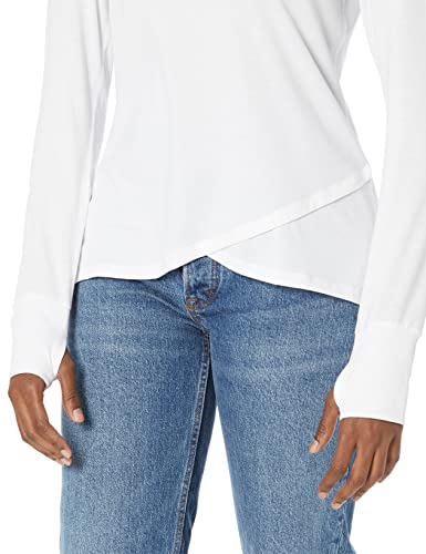 Amazon Essentials Women's Studio Relaxed-Fit Long-Sleeve Cross-Front Hoodie, White, Medium