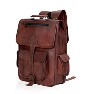 c cuero 16 inch genuine leather laptop backpack retro rucksack backpack bag travel daypack camping knapsack