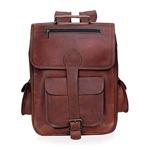 C CUERO 16 Inch Genuine Leather Laptop Backpack Retro Rucksack Backpack Bag Travel Daypack Camping Knapsack