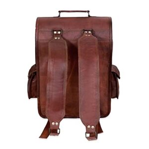 C CUERO 16 Inch Genuine Leather Laptop Backpack Retro Rucksack Backpack Bag Travel Daypack Camping Knapsack