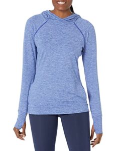 amazon essentials women's brushed tech stretch popover hoodie (available in plus size), blue space dye, large