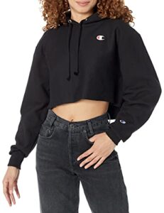 champion womens reverse weave cropped cut-off hoodie, left chest c hooded sweatshirt, black-549302, x-small us