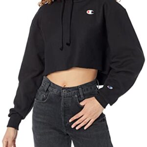 Champion womens Reverse Weave Cropped Cut-off Hoodie, Left Chest C Hooded Sweatshirt, Black-549302, X-Small US