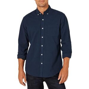amazon essentials men's regular-fit long-sleeve pocket oxford shirt, navy, small
