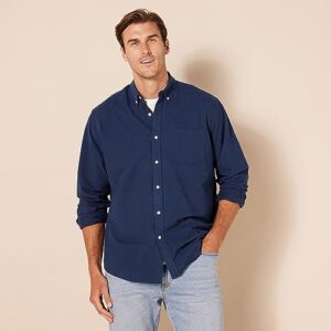 Amazon Essentials Men's Regular-Fit Long-Sleeve Pocket Oxford Shirt, Navy, Small